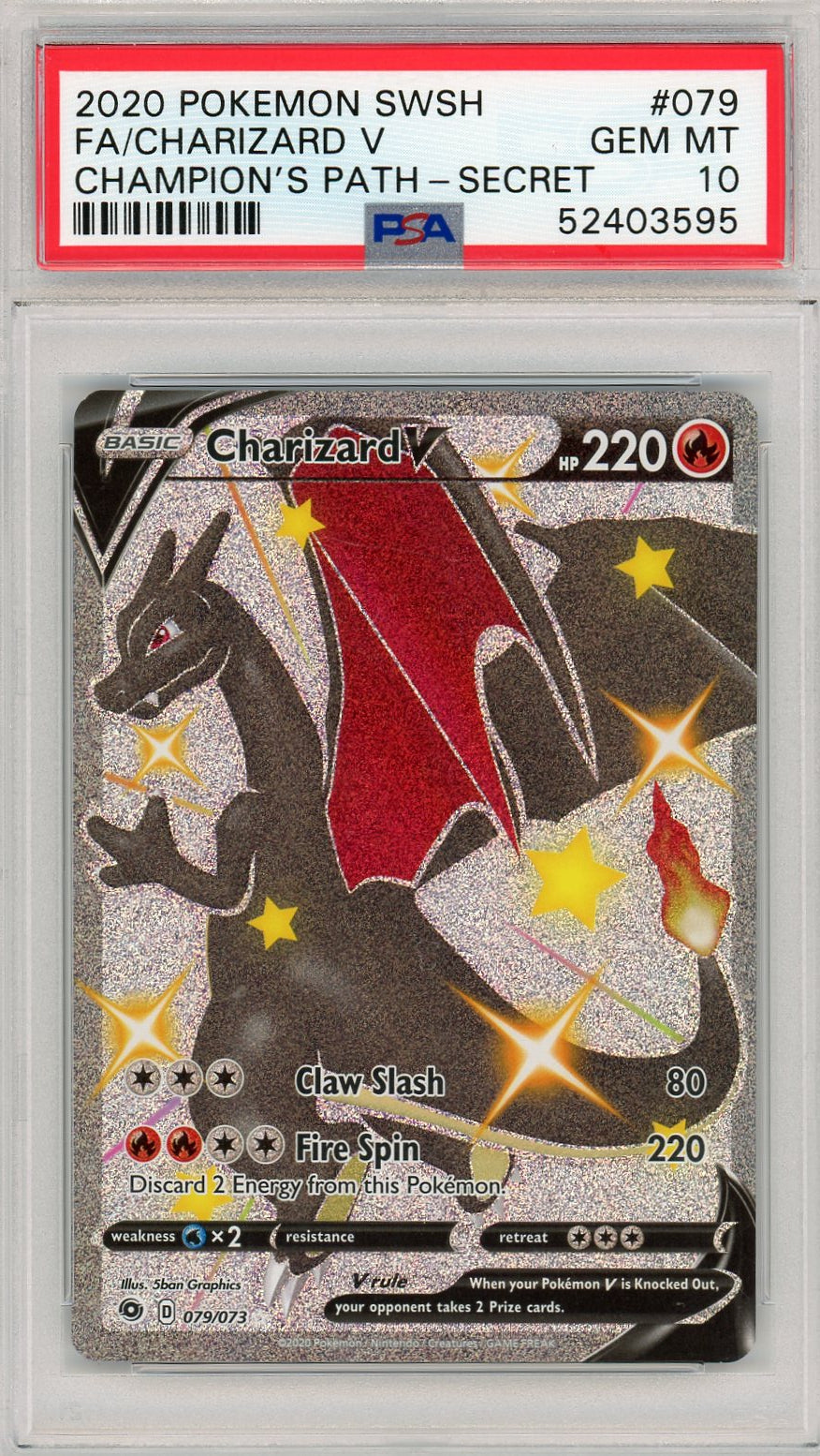 PSA 10 GEM MINT Charizard V 79/73 - Champion's Path 2020 Pokemon Plug PSA 10 GEM MINT Charizard V 79/73 - Champion's Path 2020 Pokemon Plug