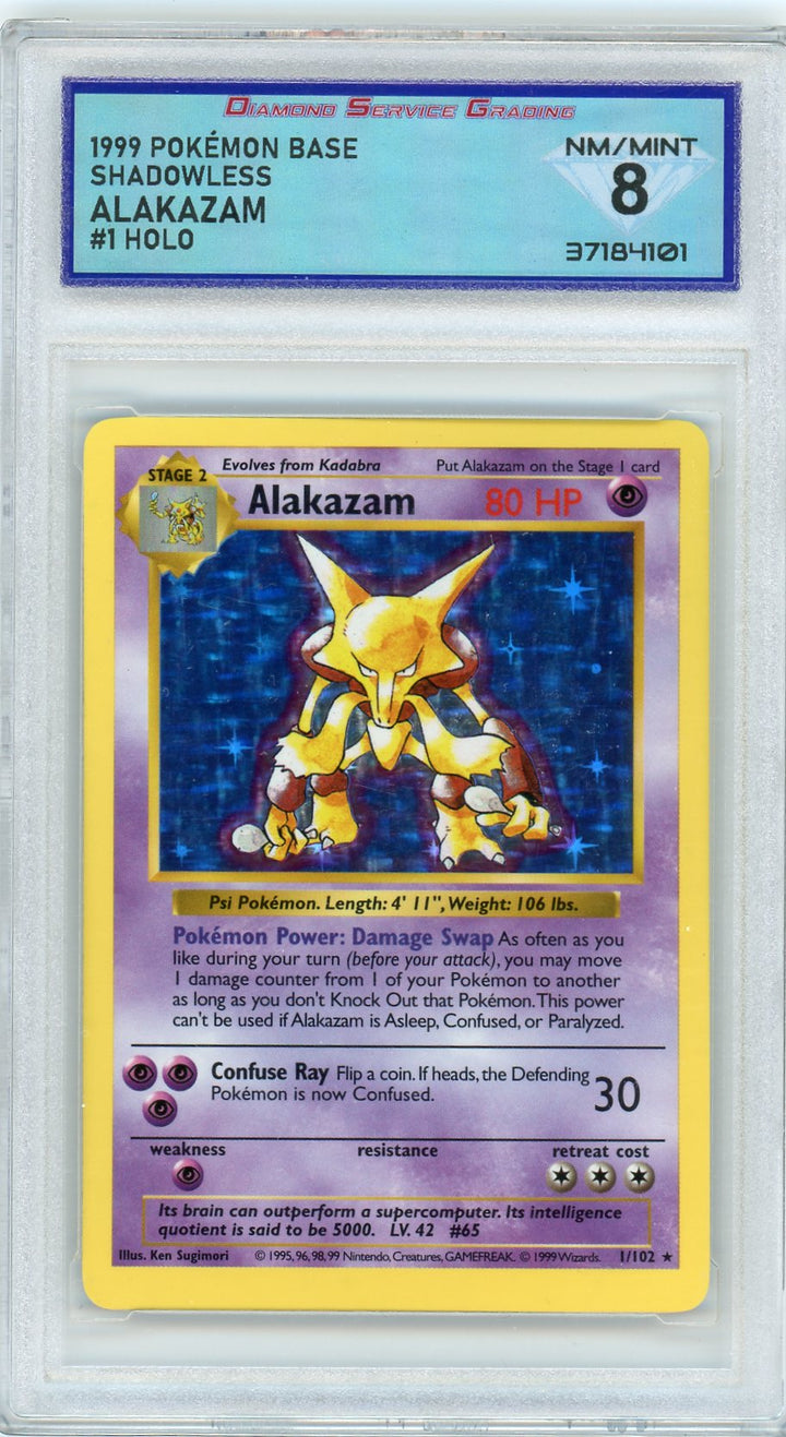 DSG 8 NM/MINT Alakazam 1/102 - Shadowless Base Set 1999