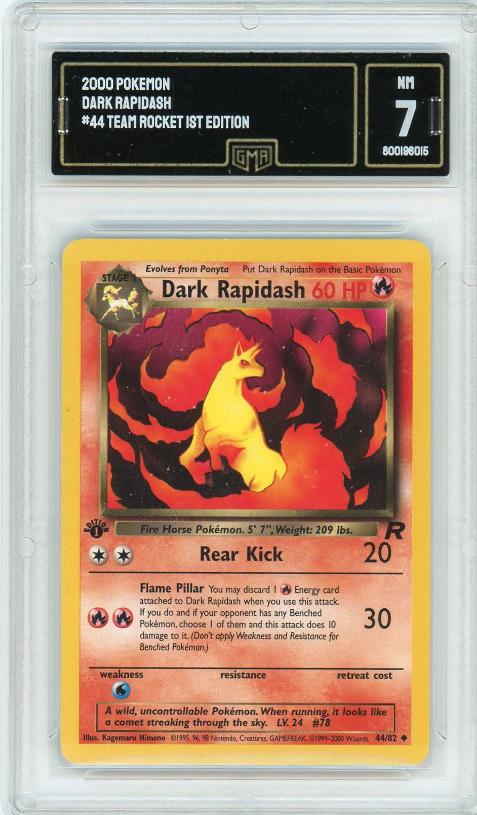 GMA 7 NM 1st Edition Dark Rapidash 44/82 - Team Rocket 2000 Pokemon Plug GMA 7 NM 1st Edition Dark Rapidash 44/82 - Team Rocket 2000 Pokemon Plug