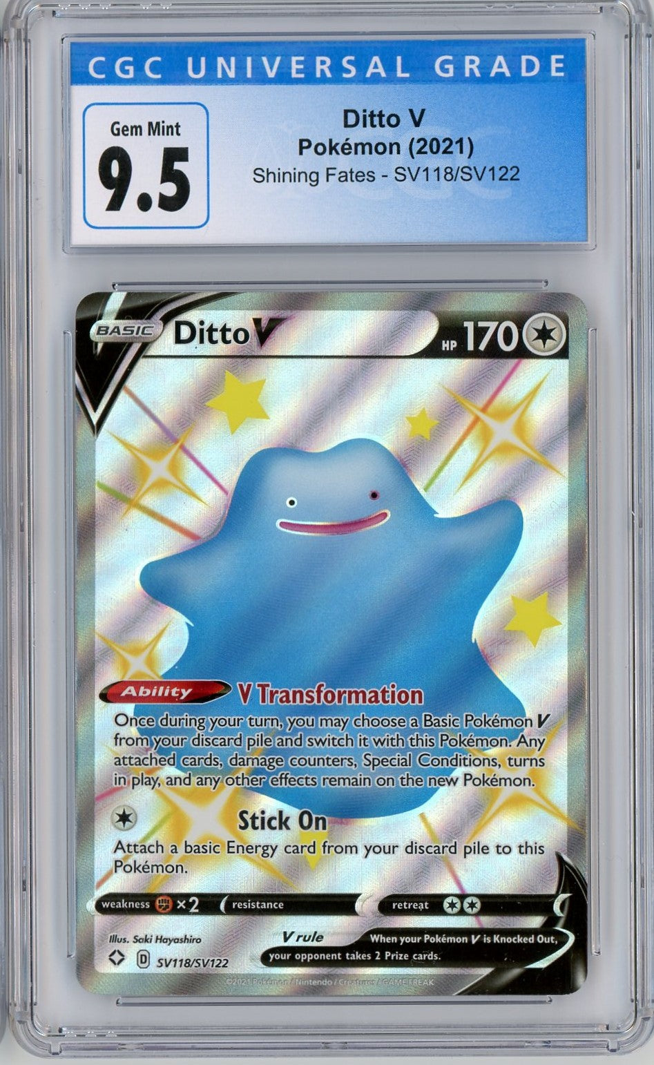 ditto v pokemon card CGC 9.5 Gem Mint Ditto V SV118/122