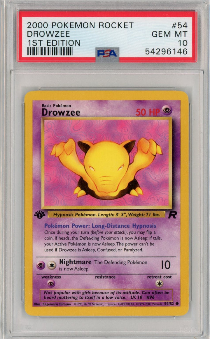 PSA 10 GEM MT Drowzee 54/82 - 1st Edition Team Rocket 2000