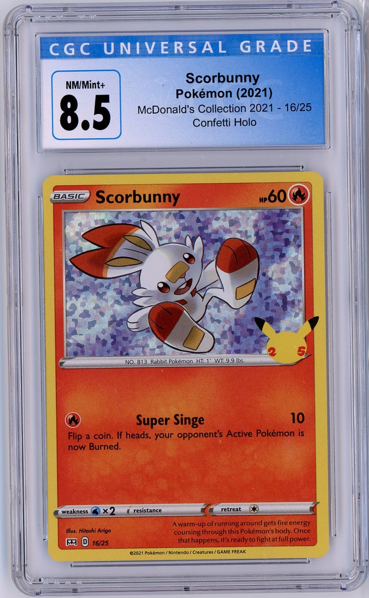 CGC 8.5 NM/Mint+ Scorbunny 16/25 - McDonald's Collection 2021 - Confetti Holo