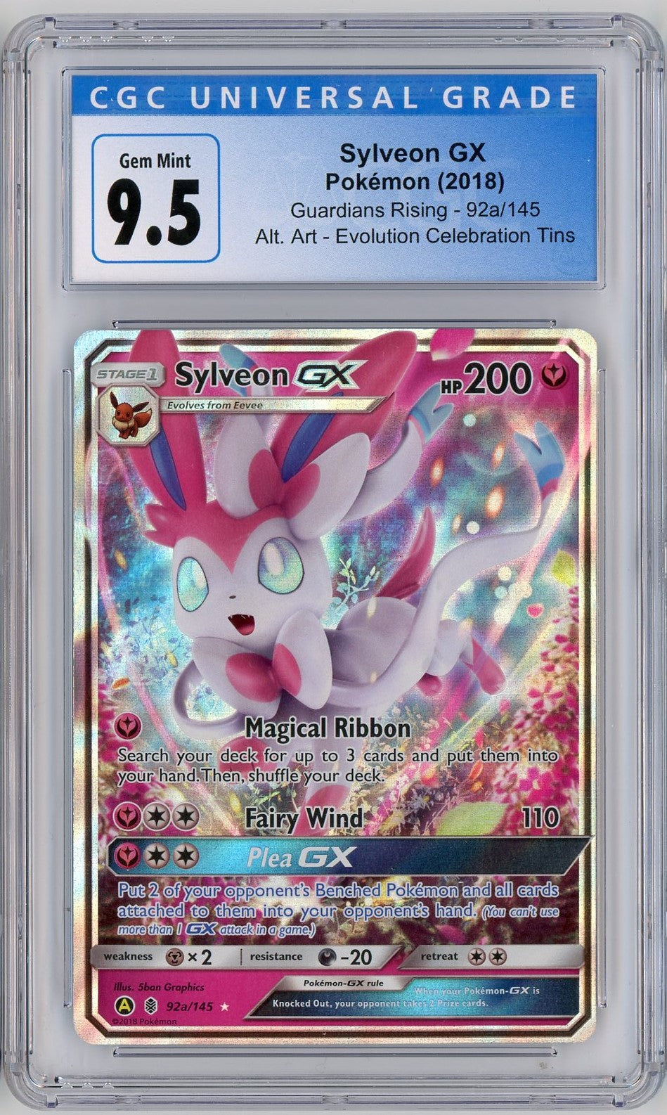CGC 9.5 Gem Mint Sylveon GX 92a/145 - Guardian's Rising 2018 Pokemon Plug CGC 9.5 Gem Mint Sylveon GX 92a/145 - Guardian's Rising 2018 Pokemon Plug