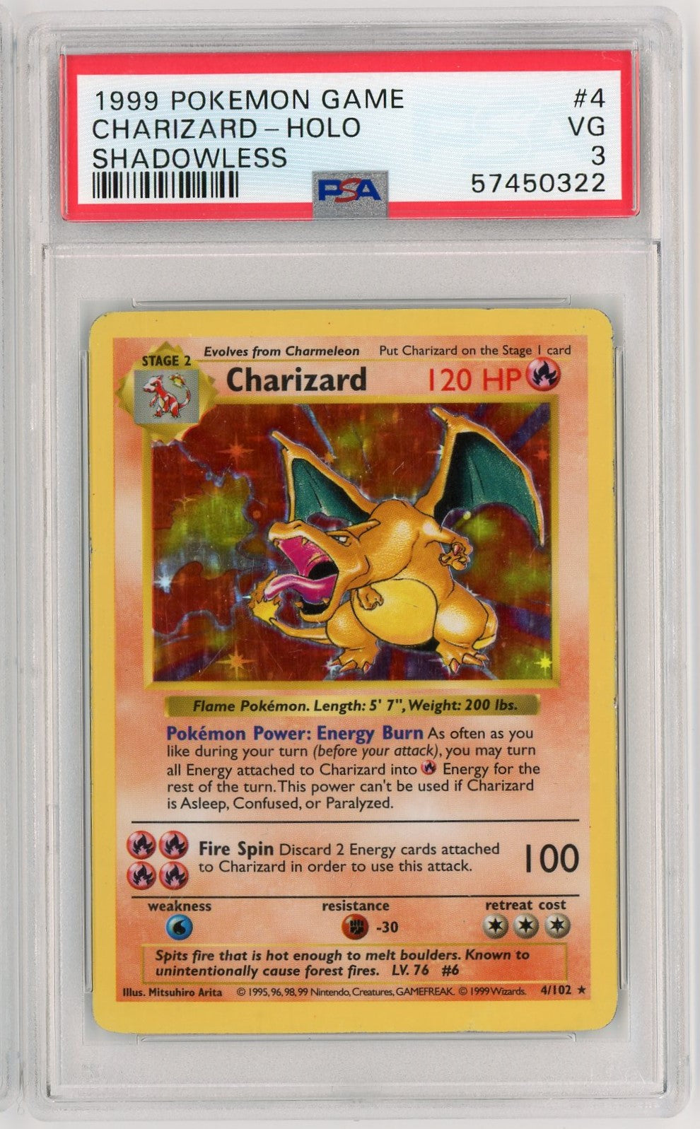 PSA 3 VG Charizard 4/102 - Shadowless Base Set 1999 PSA 3 VG Charizard 4/102 - Shadowless Base Set 1999