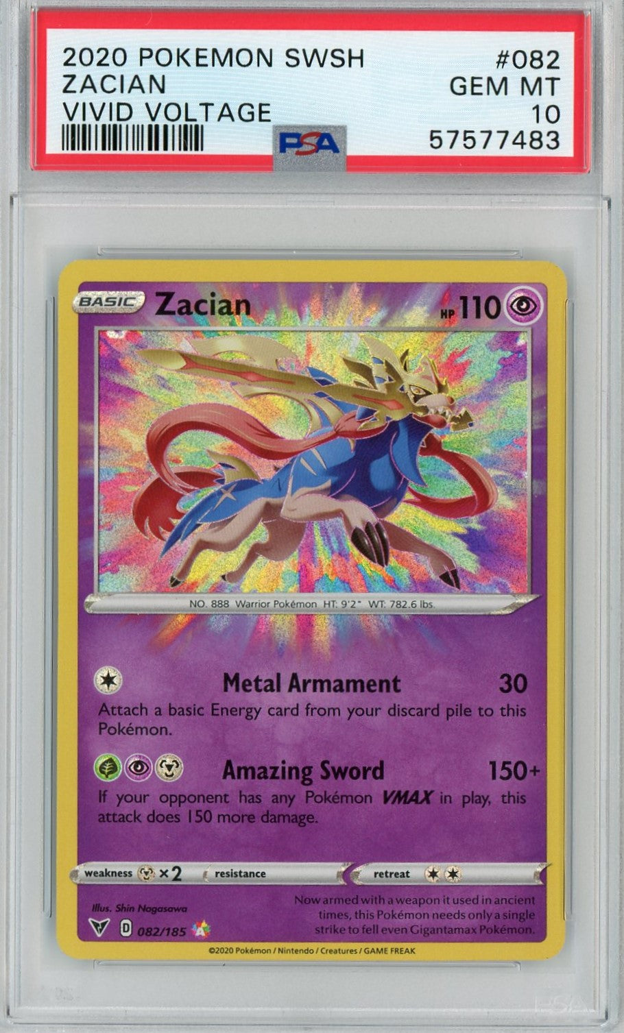 PSA 10 GEM MINT - Zacian 082/185 - Amazing Rare - Vivid Voltage 2020 Pokemon Plug PSA 10 GEM MINT - Zacian 082/185 - Amazing Rare - Vivid Voltage 2020 Pokemon Plug