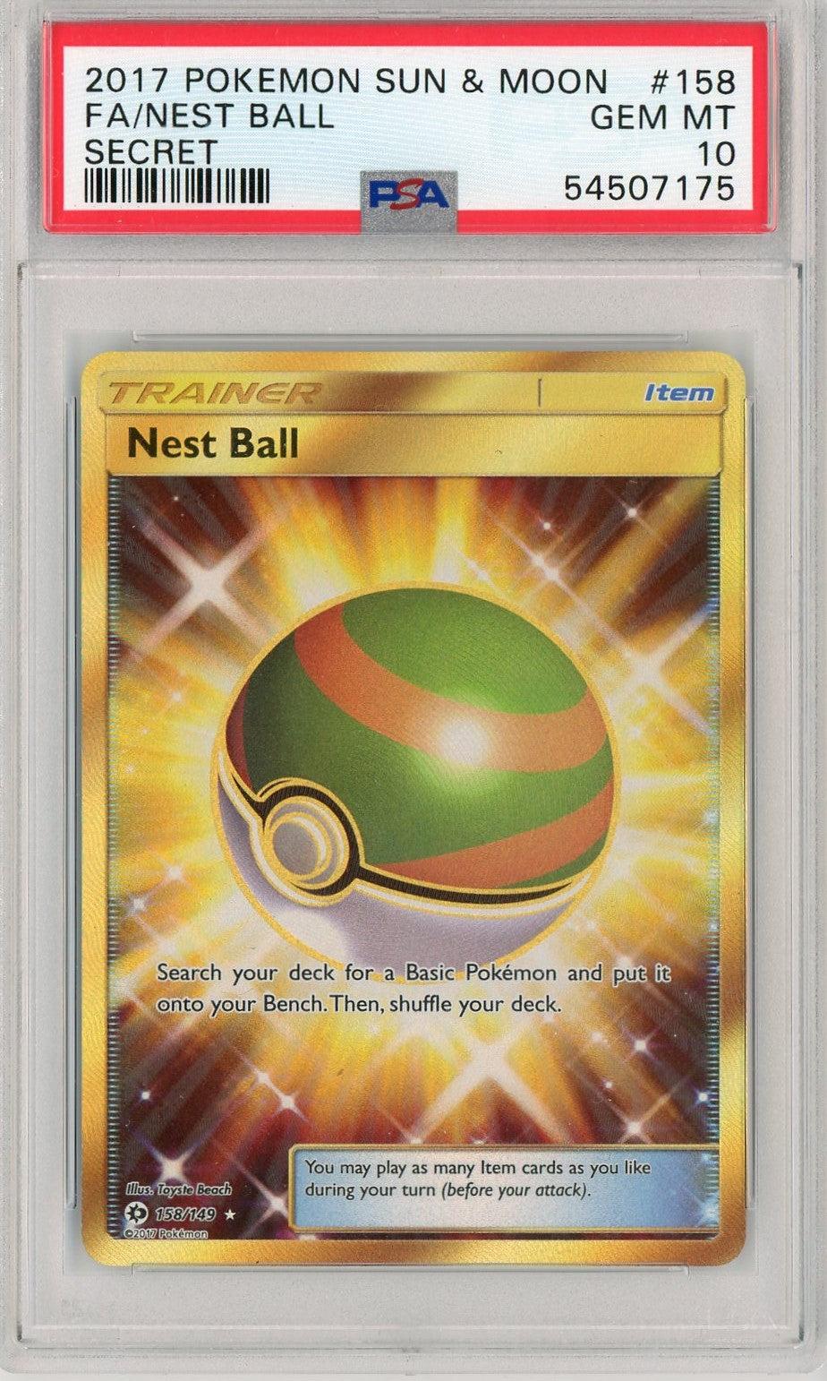 PSA 10 GEM MINT Nest Ball (Secret) 158/149 - Sun & Moon Base Set Pokemon Plug PSA 10 GEM MINT Nest Ball (Secret) 158/149 - Sun & Moon Base Set Pokemon Plug