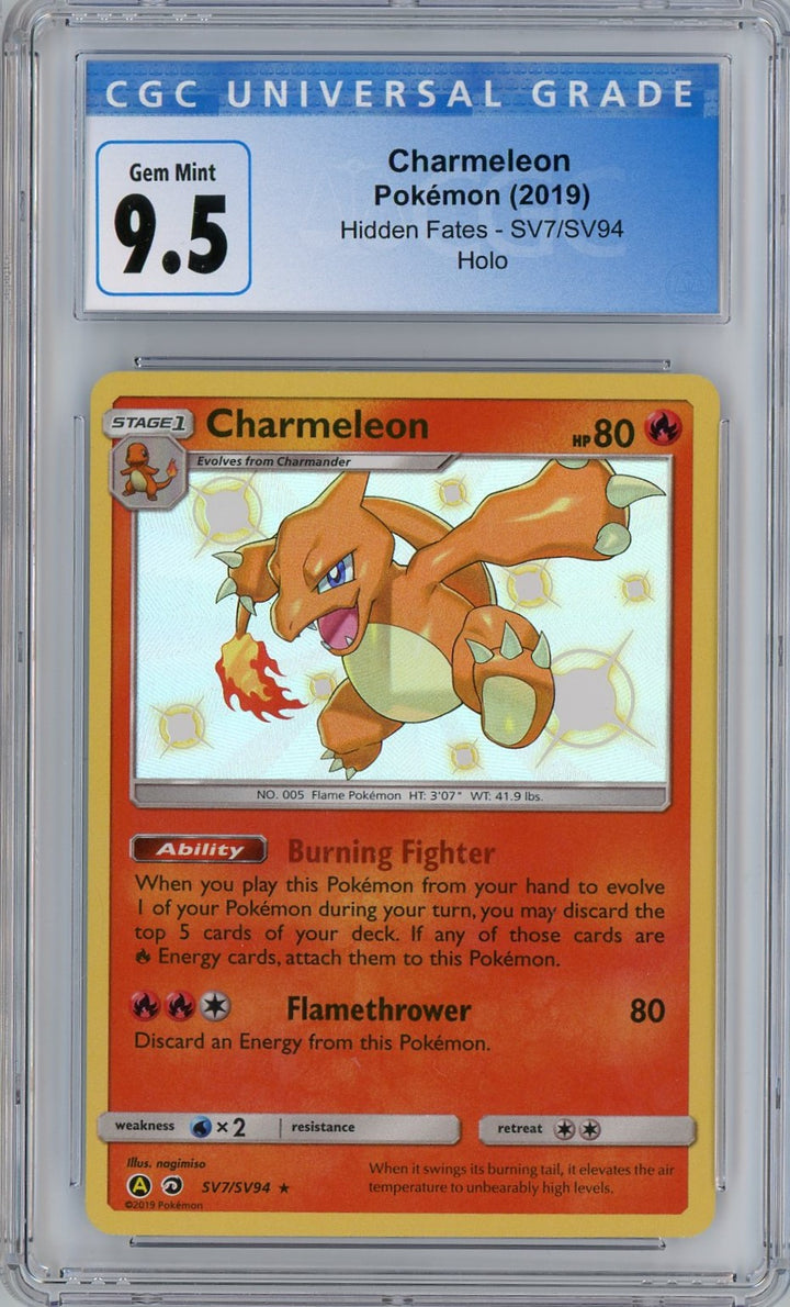 CGC 9.5 Gem Mint Charmeleon (Shiny) SV7/SV94 - Hidden Fates 2019