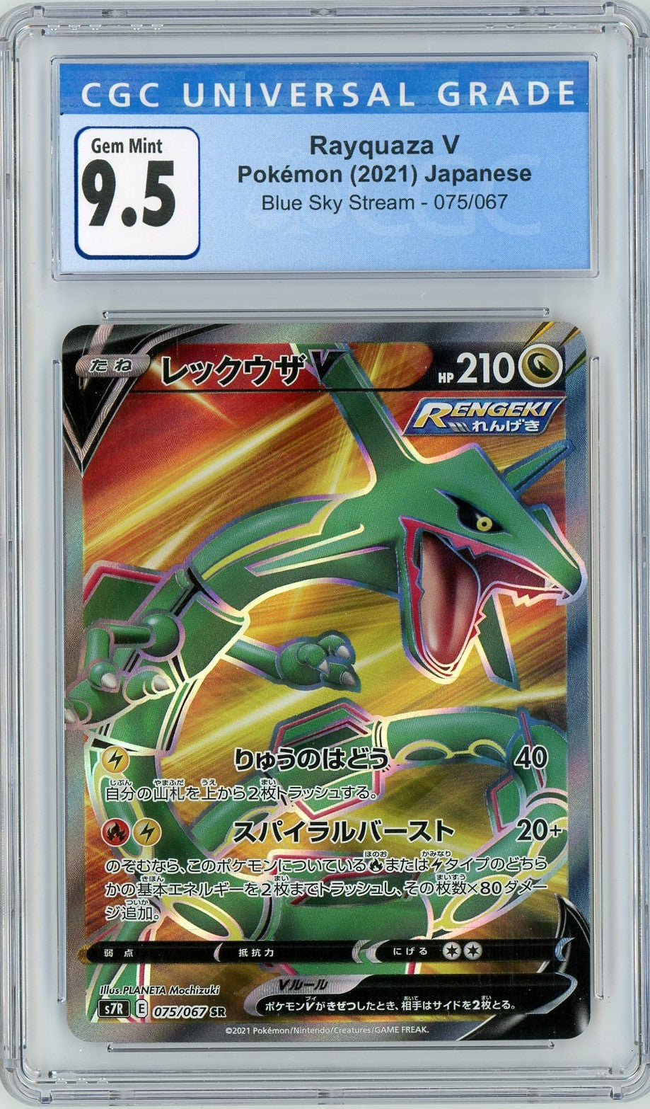 CGC 9.5 Gem Mint - Rayquaza V 075/067 (Japanese - Full Art) - Blue Sky Pokemon Plug CGC 9.5 Gem Mint - Rayquaza V 075/067 (Japanese - Full Art) - Blue Sky Pokemon Plug