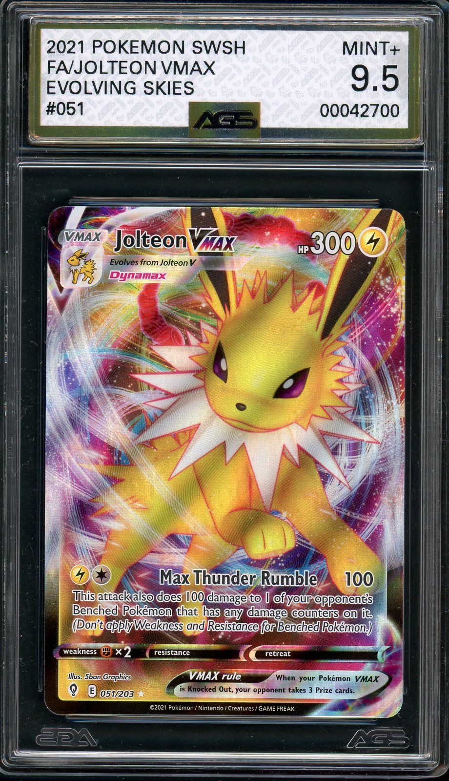 AGS (MINT+ 9.5) Jolteon VMAX #51 - Evolving Skies (#00042700)
