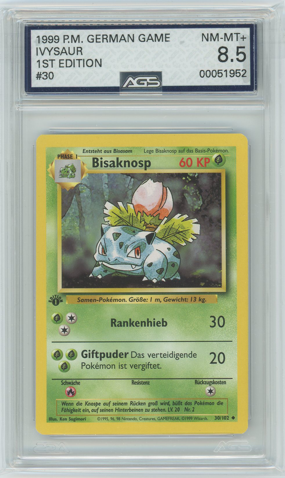 AGS (NM-MT+ 8.5) Ivysaur (Bisaknosp) #30 (German) - 1st Edition Base Set (#00051952)