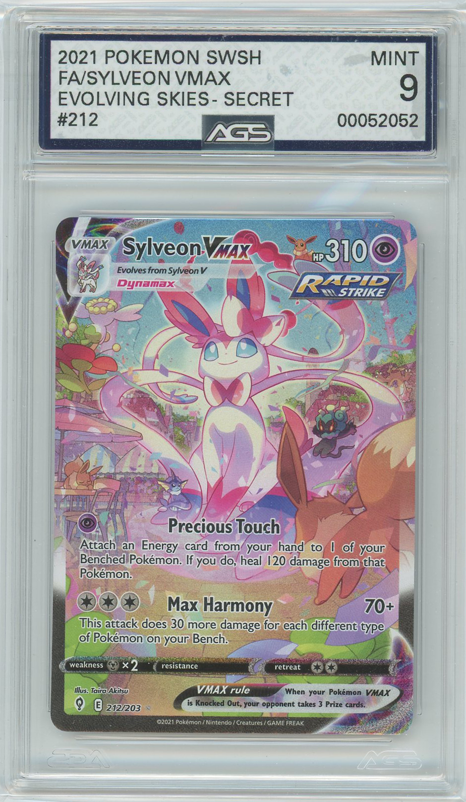AGS (MINT 9) Sylveon VMAX #212 - Evolving Skies (#00052052)