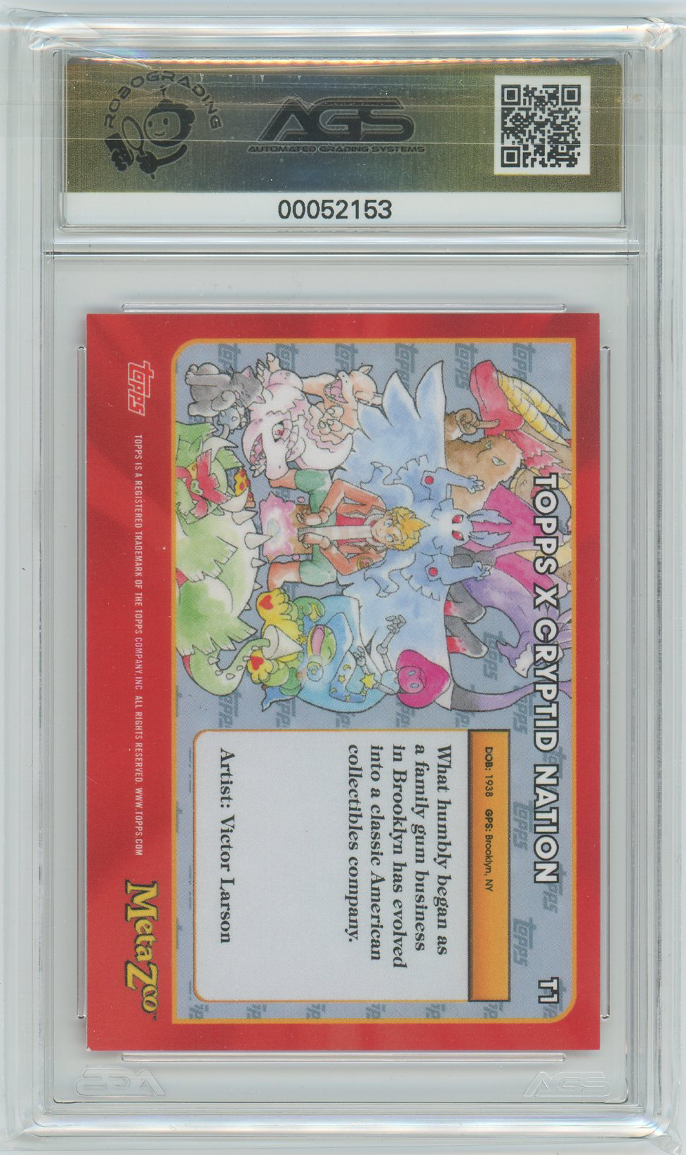 AGS (MINT+ 9.5) Topps x Cryptid Nation Collaboration #T1 - Serialized # 656/999 - 2021 Topps MetaZoo Cryptid Nation (#00052153)