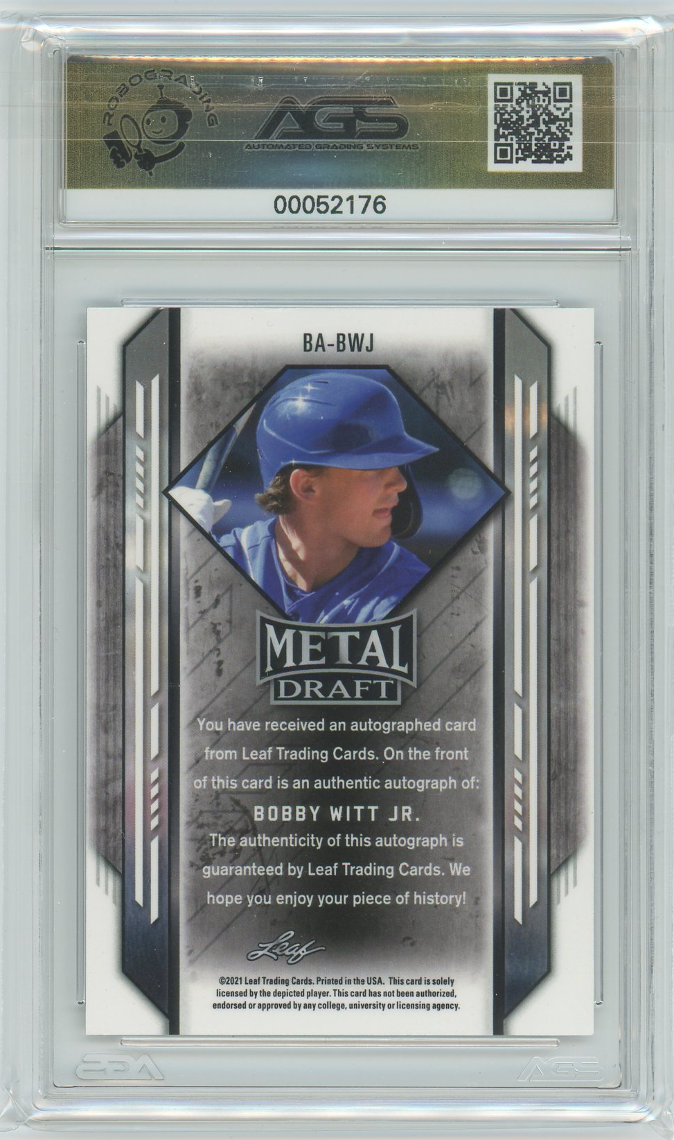 AGS (GEM-MT 10) Bobby Witt Jr. #BA-BWJ - Autograph - 2021 Leaf Metal Draft (#00052176)