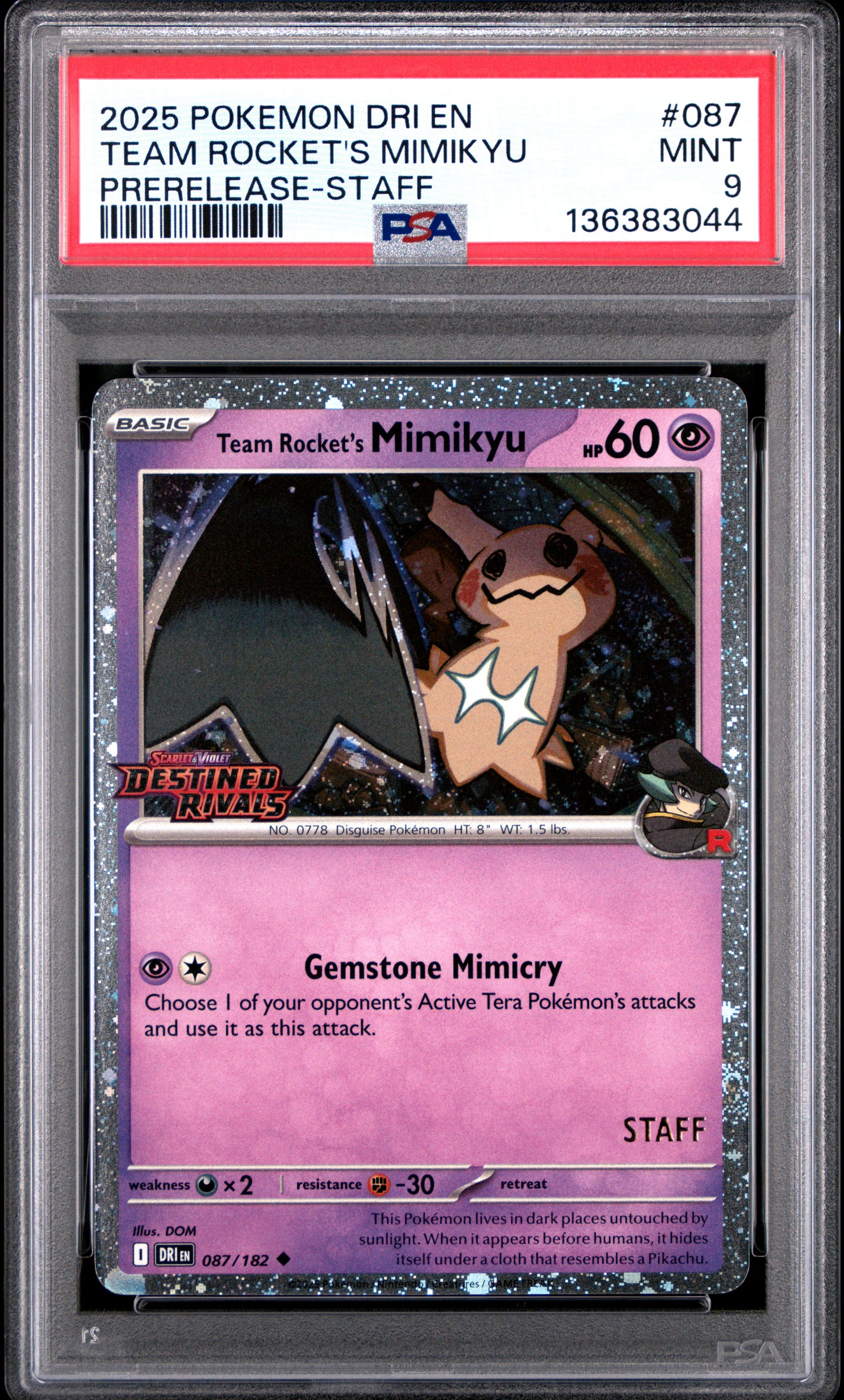SET OF 4 [PSA 9 - MINT] Destined Rivals - Pre-Release - STAFF Promos - Moltres, Gyarados, Tyranitar & Mimikyu (Sequential Certs)