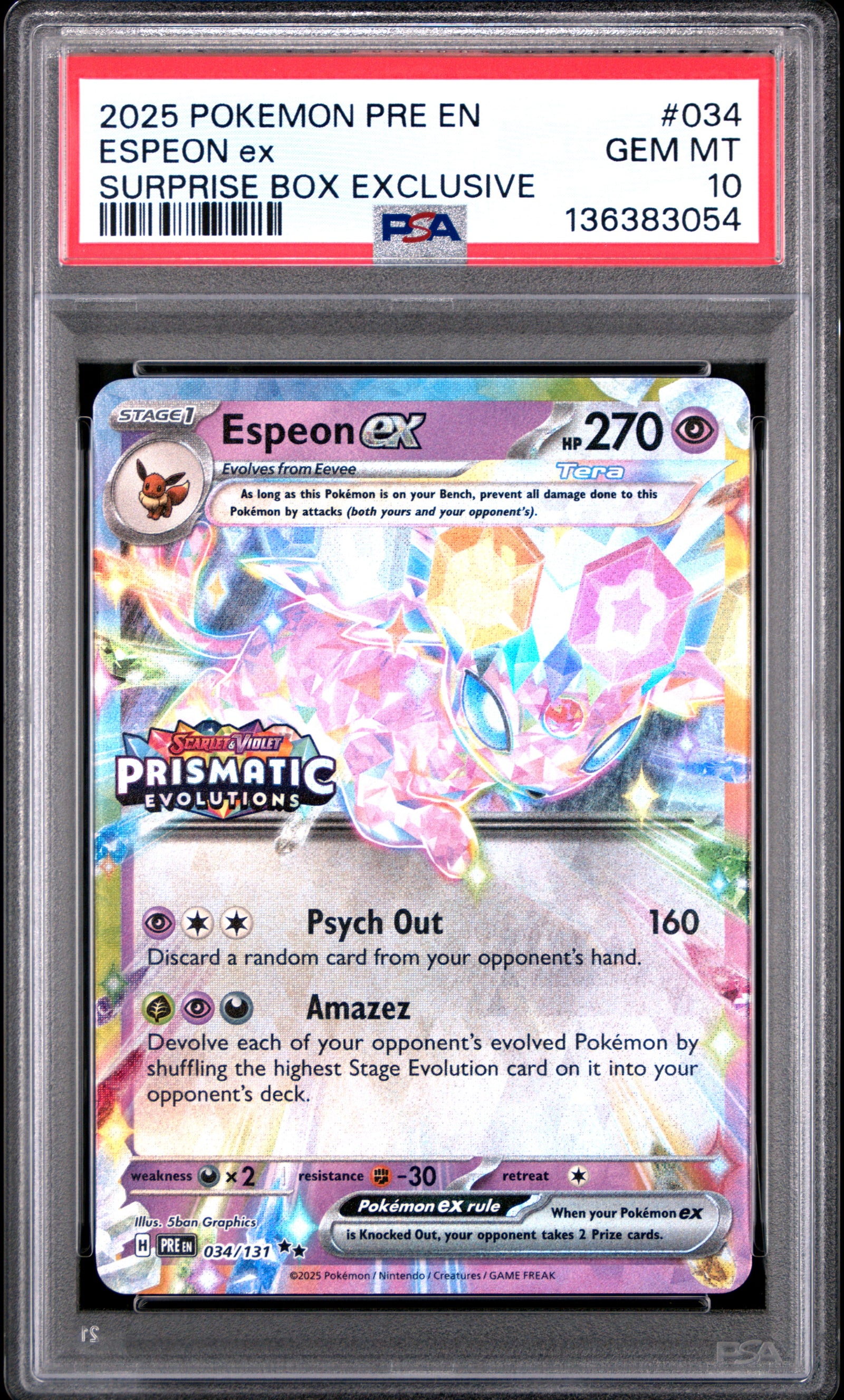 [PSA 10 - GEM MT] ESPEON ex #034 - Surprise Box Exclusive - Prismatic Evolutions (2025)