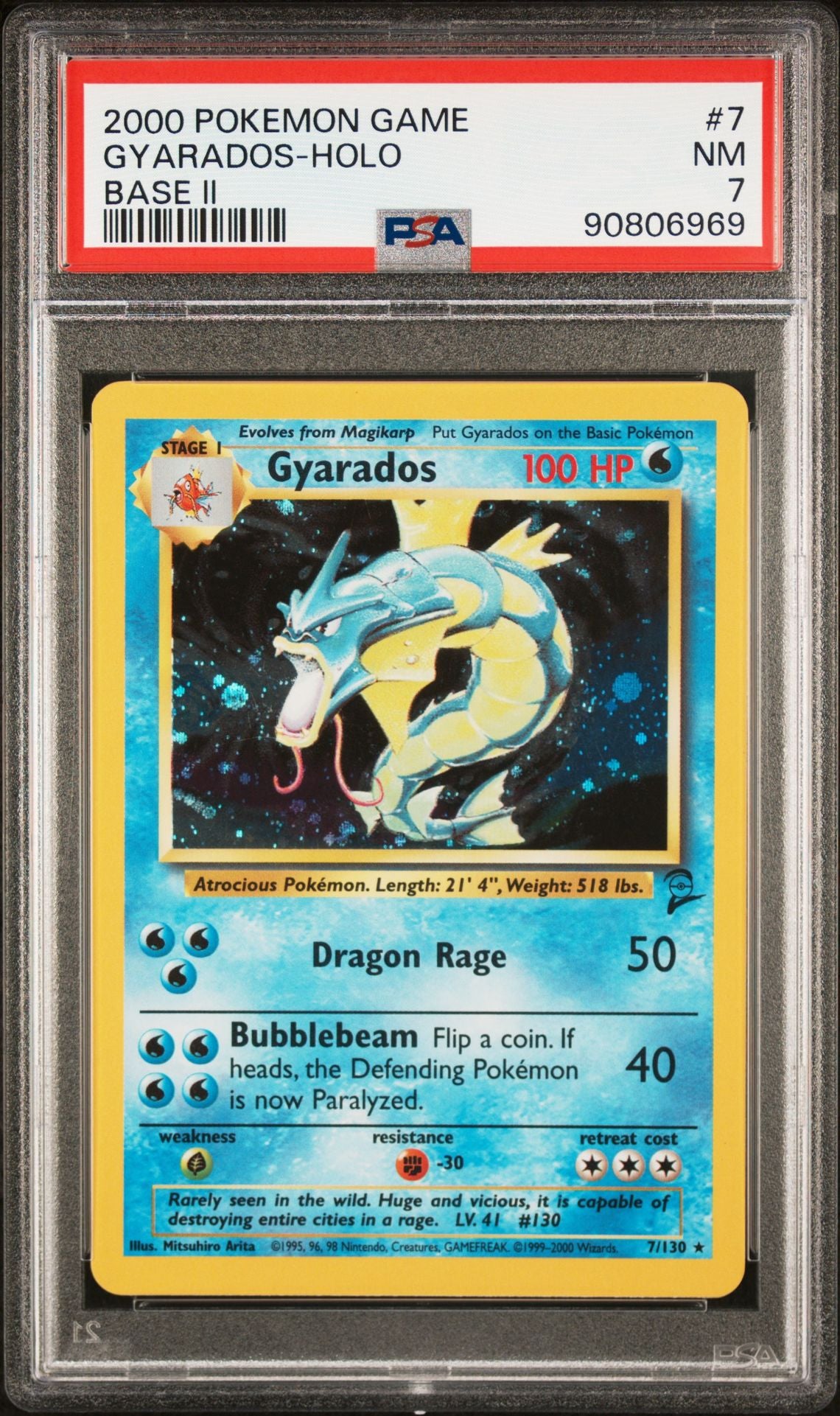 PSA (NM 7) Gyarados - Holo #7 - Pokémon Game Base 2 (#90806969)