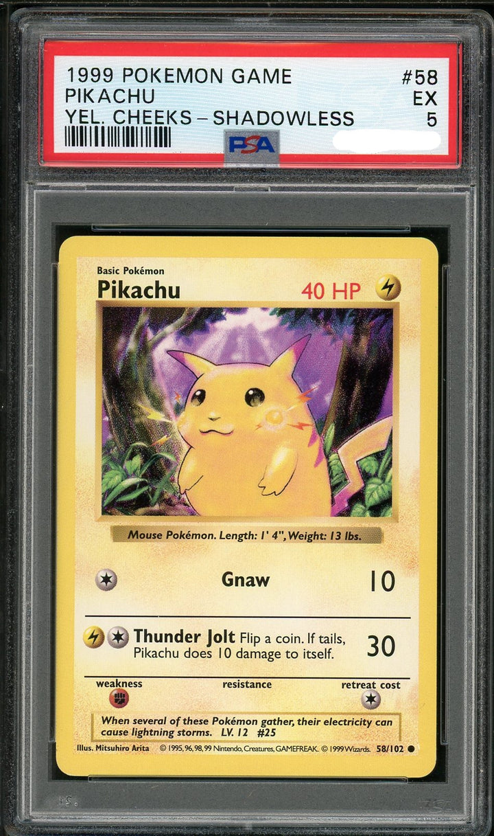PSA (EX 5) Pikachu (Shadowless) #58 - Pokemon Game