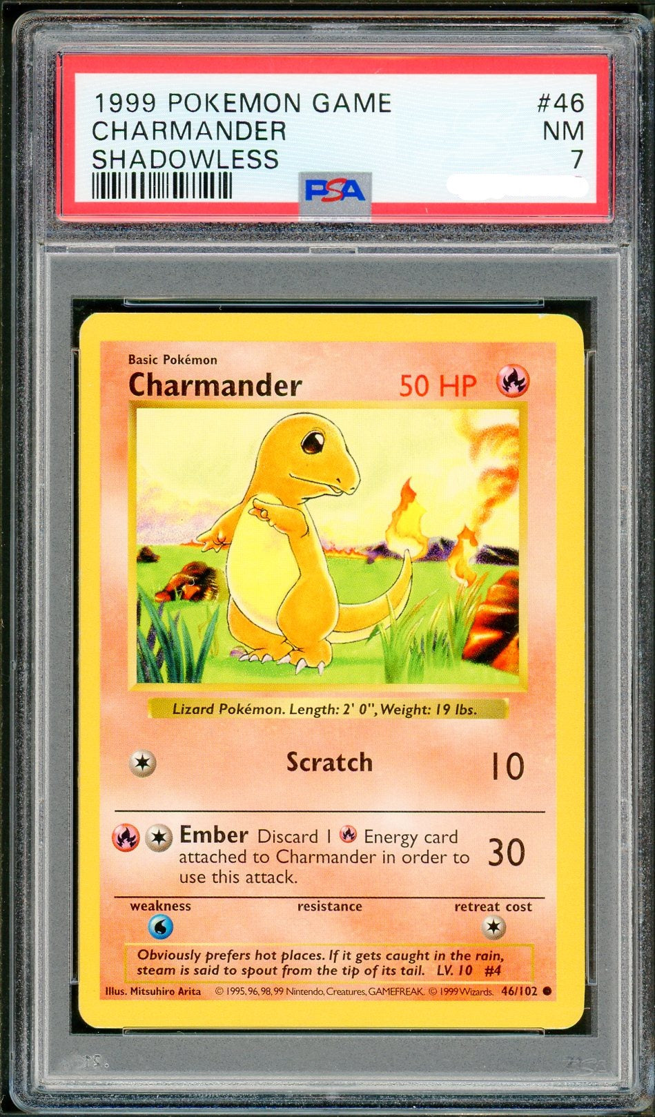 PSA (NM 7) Charmander (Shadowless) #46 - Pokemon Game