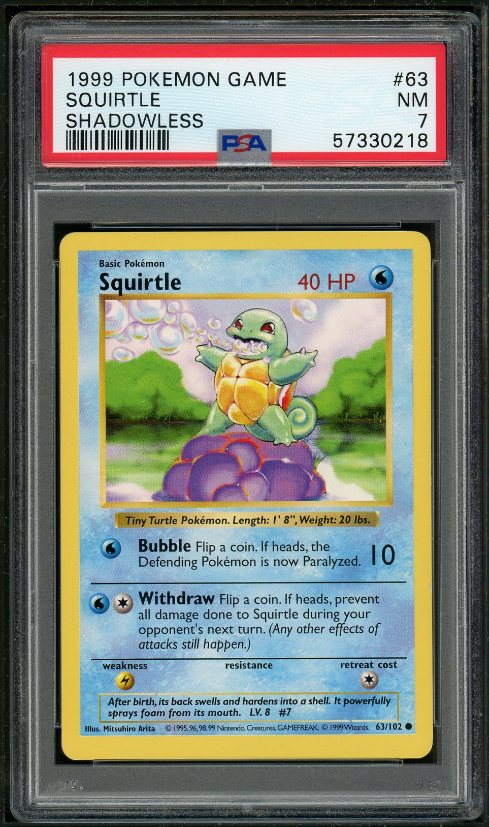 PSA (NM 7) Squirtle (Shadowless) #63 - Pokemon Game (#57330218)