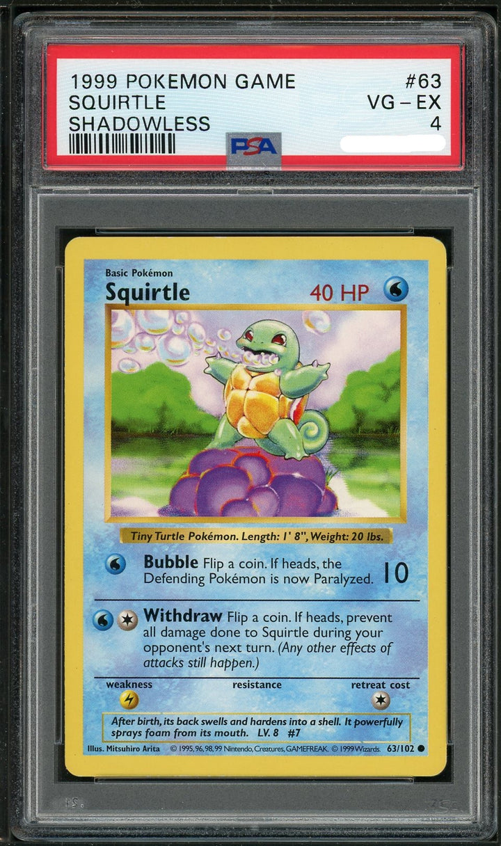 PSA (VG-EX 4) Squirtle (Shadowless) #63 - Pokemon Game