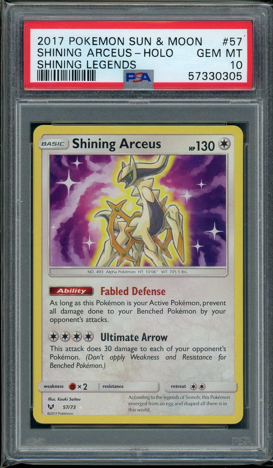 PSA (Gem MT 10) Shining Arceus-holo #57 - Pokemon Sun & Moon Shining Legends (#57330305)