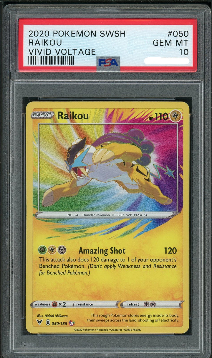 PSA (Gem MT 10) Raikou #050 - Pokemon Sword & Shield Vivid Voltage