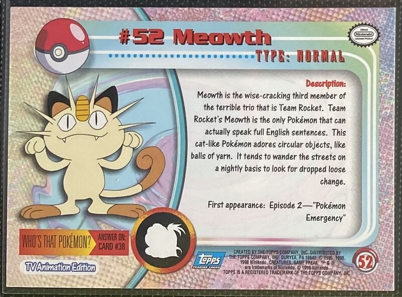 Meowth (52/76) [Topps Series 1 - TV Animation Edition]