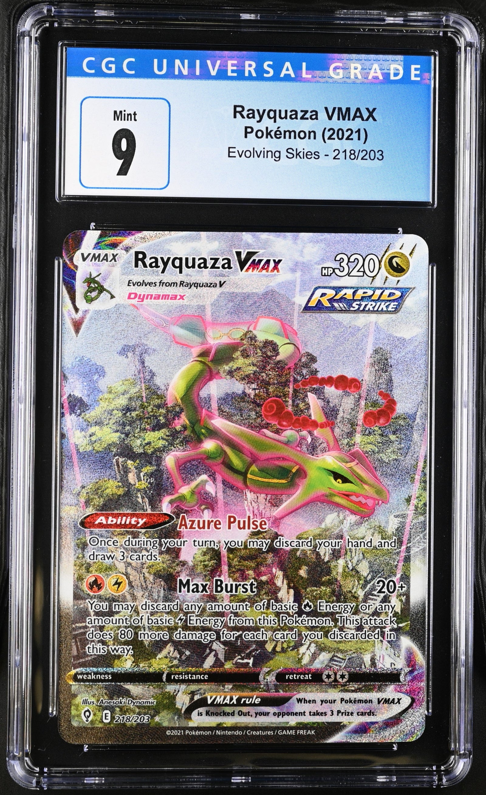 Rayquaza 2021 Pokemon Sword and Shield Evolving Skies VMAX Alternate Art Secret #218 PSA Authenticated 9 Card