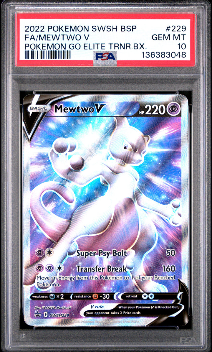 [PSA 10 - GEM MT] FA/MEWTWO V #229 - Pokemon Go Elite Trnr.bx. - Pokemon SWSH Black Star Promo (2022)