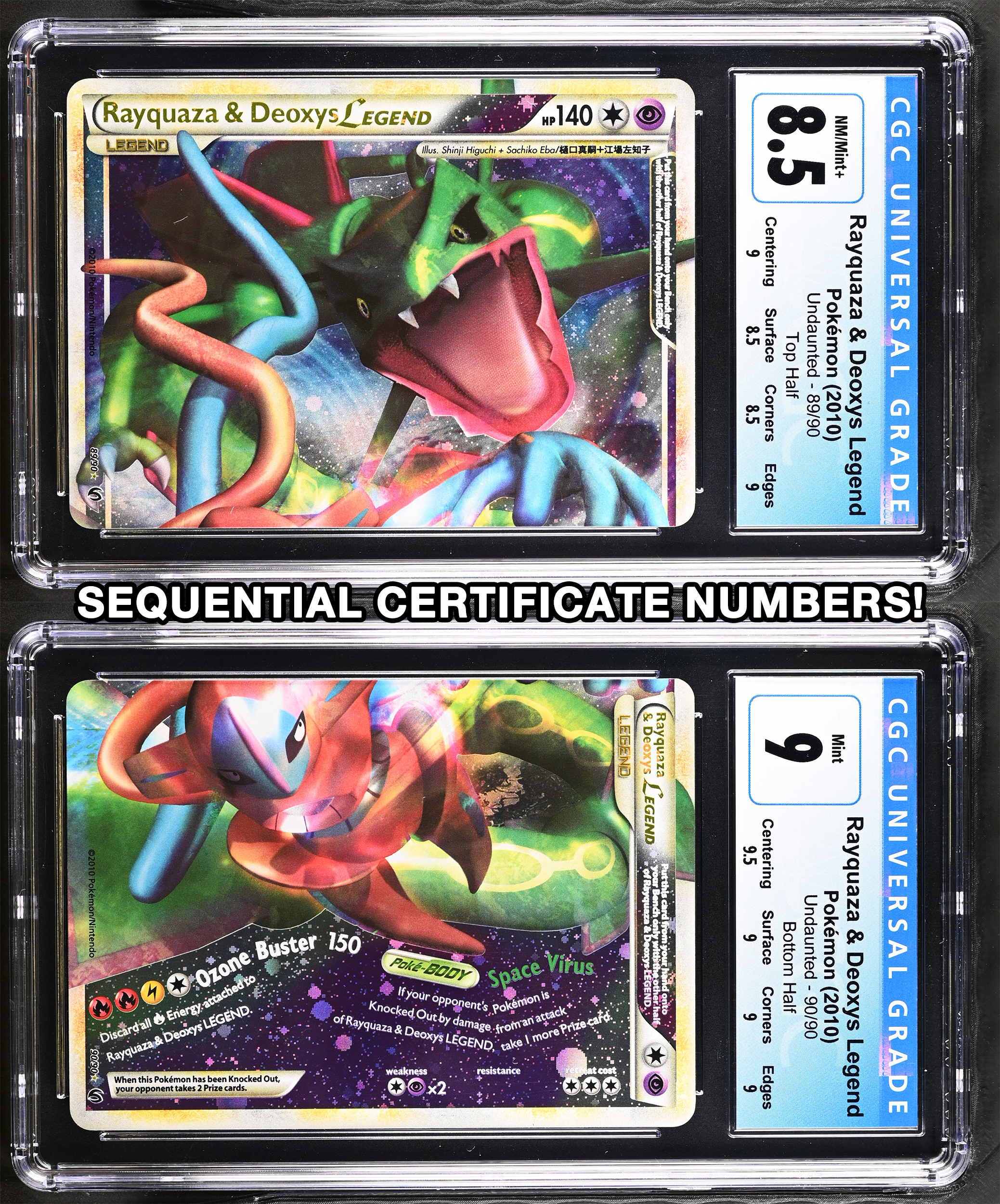 Rayquaza & Deoxys LEGEND - CGC Graded Sequential Cert # Pair (Top & Bottom Half) - Undaunted (2010)