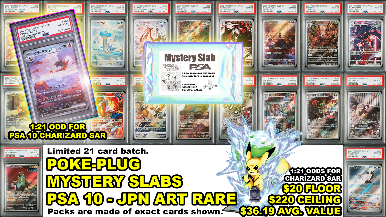 Mystery Slab Bag - 1:21 Charizard ex SAR - ONLY PSA 10 (Japanese Art Rare) - 1 Graded Pokémon Card Per Pack