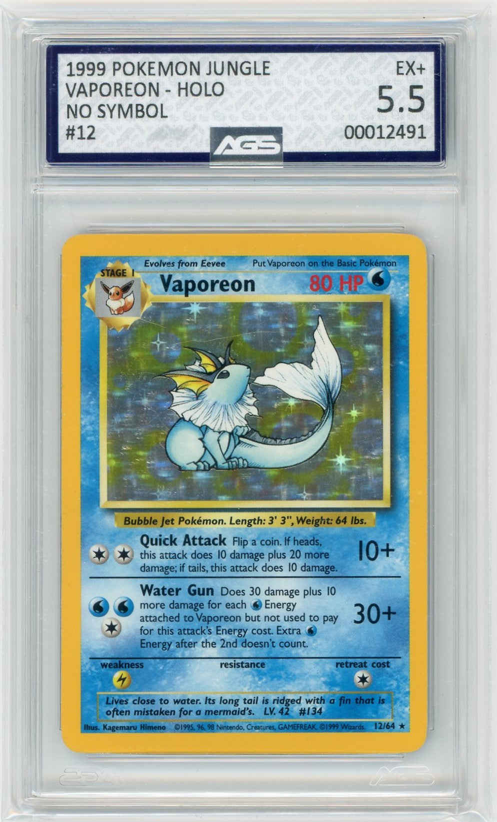 AGS (EX+ 5.5) Vaporeon #12 - Jungle (#00012491)