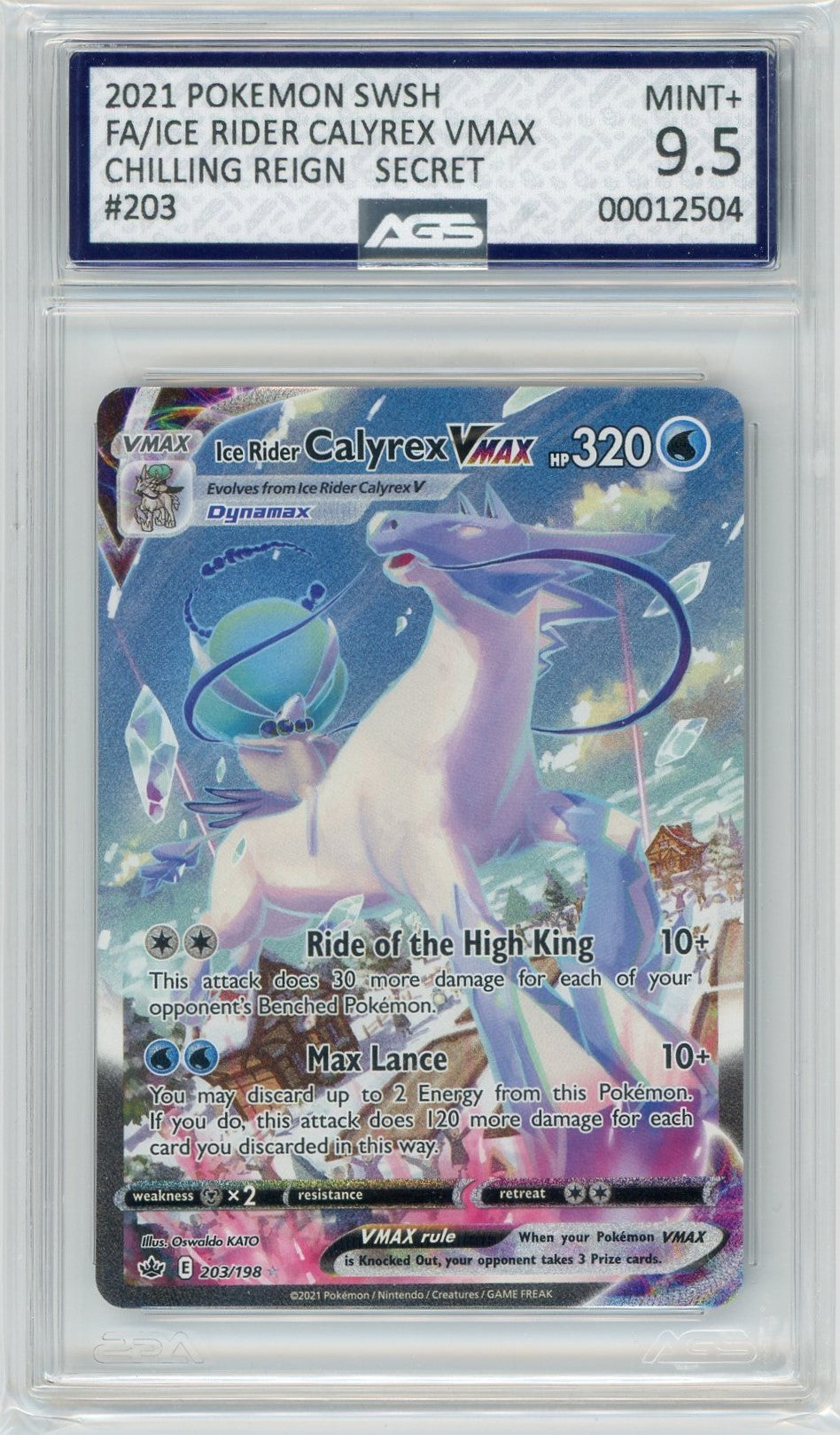 AGS (MINT+ 9.5) Ice Rider Calyrex VMAX #203 - Chilling Reign (#00012504)