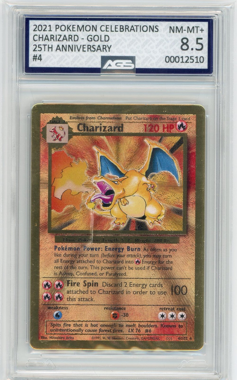 AGS (NM-MT+ 8.5) Charizard #4/102 - Celebrations (#00012510) Pokemon Plug AGS (NM-MT+ 8.5) Charizard #4/102 - Celebrations (#00012510) Pokemon Plug