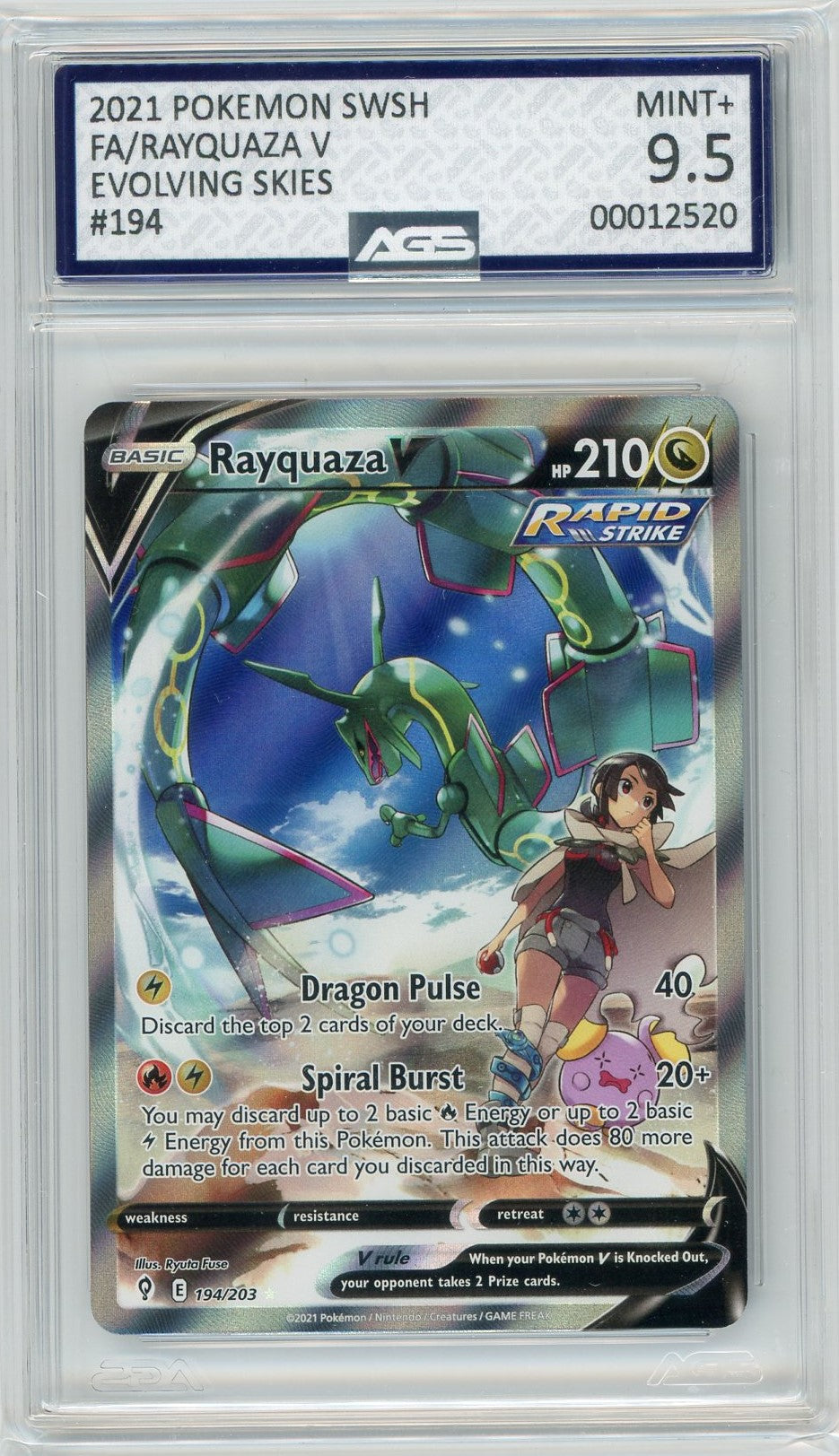 AGS (MINT+ 9.5) Rayquaza V #194 - Evolving Skies (#00012520)