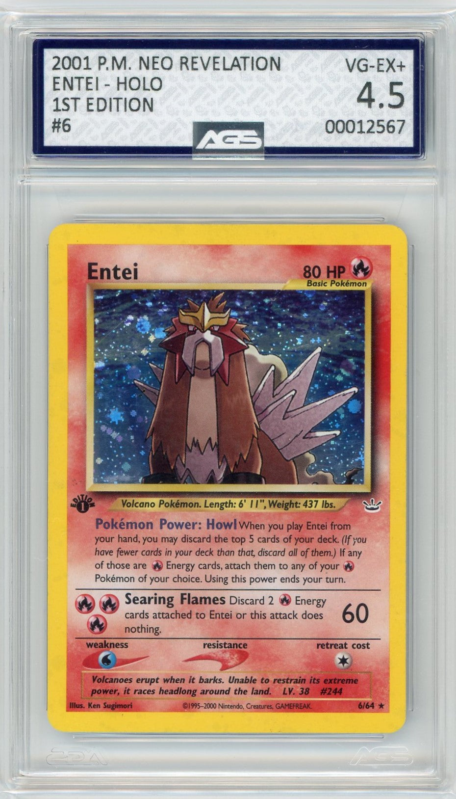 AGS (VG-EX+ 4.5) Entei #6 - Neo Revelation (#00012567)