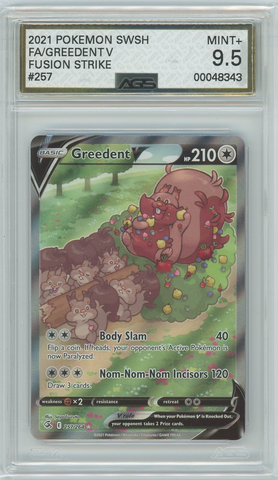 AGS (MINT+ 9.5) Greedent V #257 - Fusion Strike (#00048343) Pokemon Plug AGS (MINT+ 9.5) Greedent V #257 - Fusion Strike (#00048343) Pokemon Plug