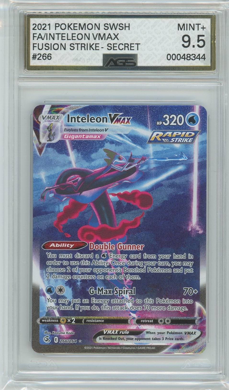 AGS (MINT+ 9.5) Inteleon VMAX #266 - Fusion Strike (#00048344) Pokemon Plug AGS (MINT+ 9.5) Inteleon VMAX #266 - Fusion Strike (#00048344) Pokemon Plug