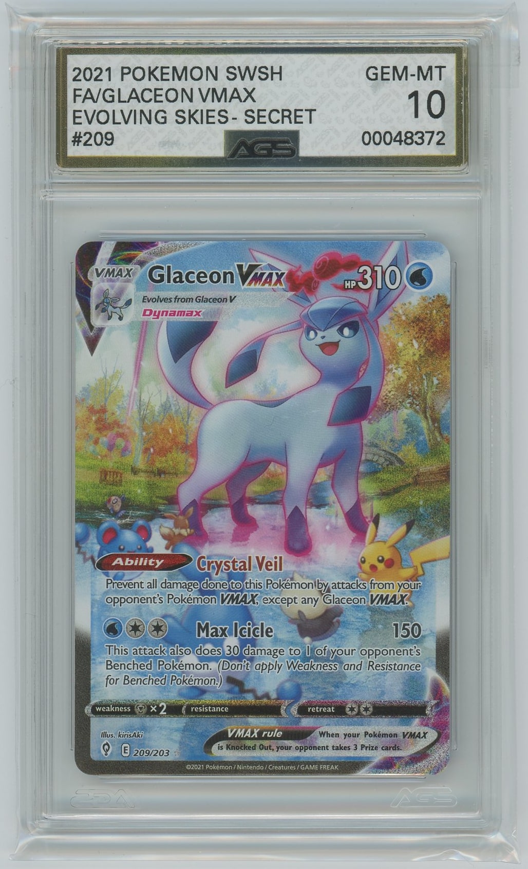 AGS (GEM-MT 10) Glaceon VMAX #209 - Evolving Skies (#00048372)