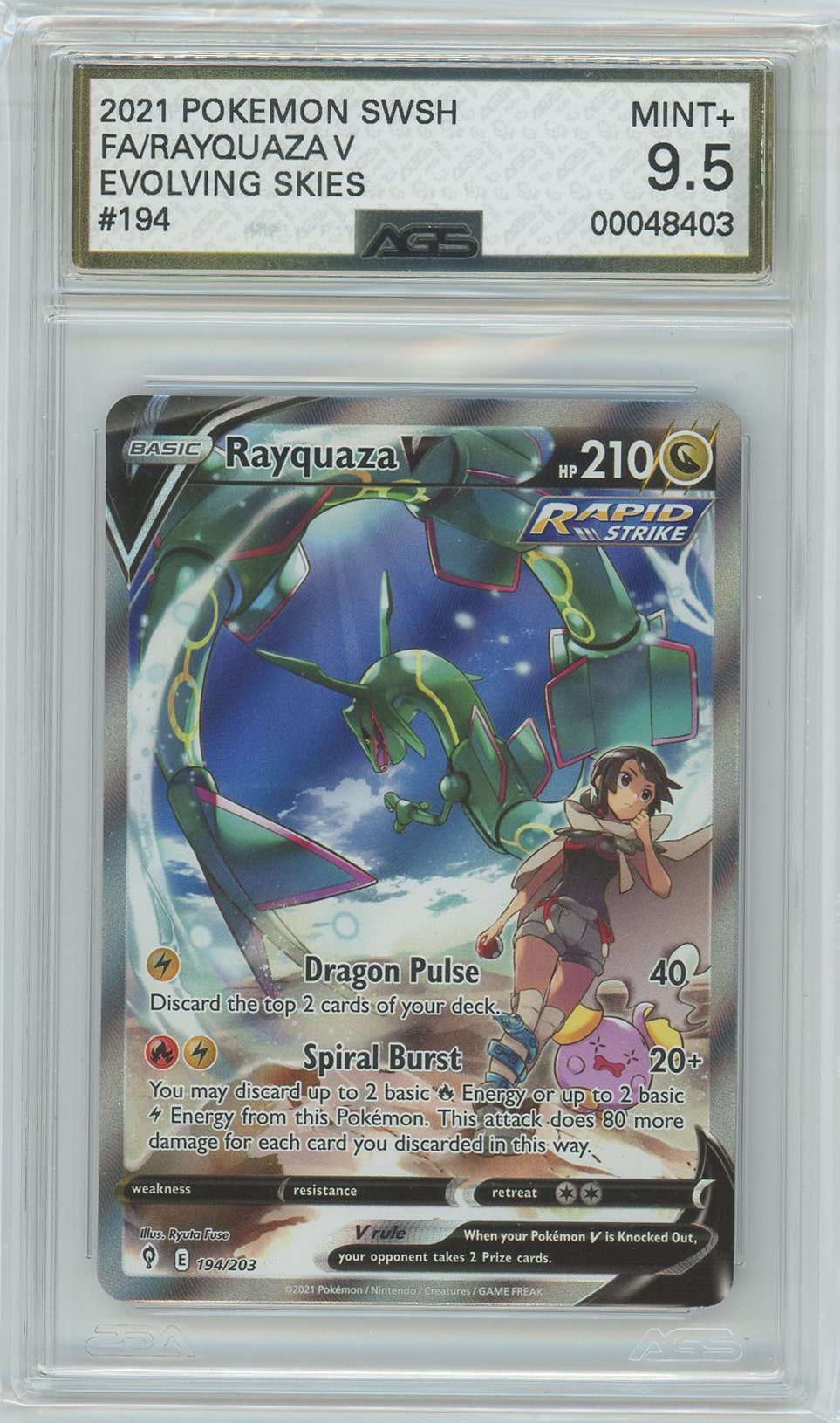 AGS (MINT+ 9.5) Rayquaza V #194 - Evolving Skies (#00048403)
