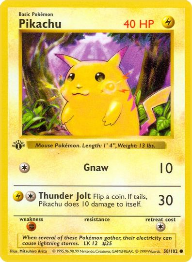 PIKACHU - Base Set - 58/102 - Pokemon Card - Unlimited Edition OG RARE!