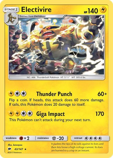 Electivire (43/147) [ Sun & Moon: Burning Shadows]