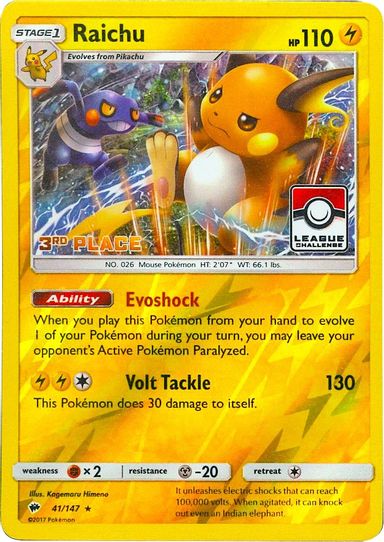 Raichu 41/147 (League Promo) [3rd Place] [League & Championship Cards]