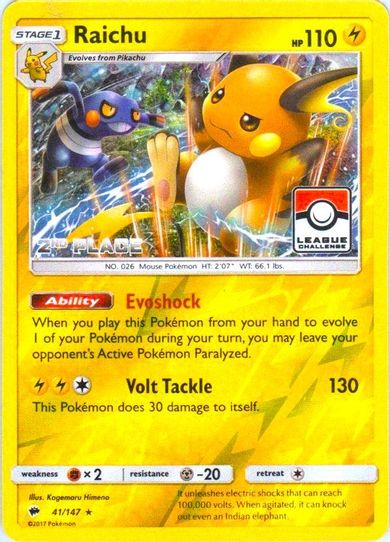 Raichu 41/147 (League Promo) [2nd Place] [League & Championship Cards]