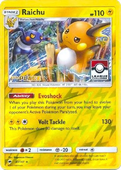 Raichu 41/147 (League Promo) [1st Place] [League & Championship Cards]