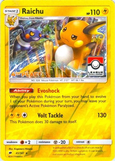 Raichu 41/147 (League Promo) [4th Place] [League & Championship Cards]