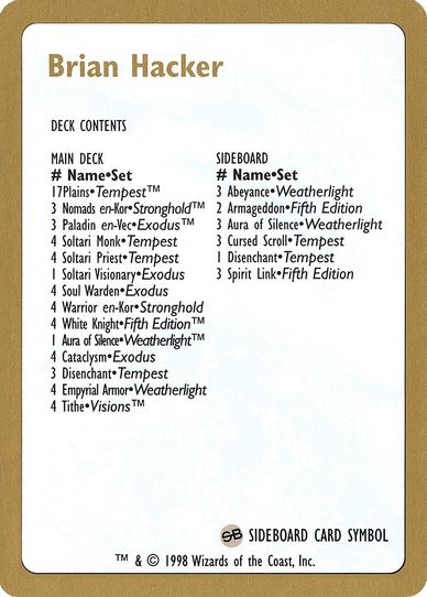 Brian Hacker Decklist Card [World Championship Decks]