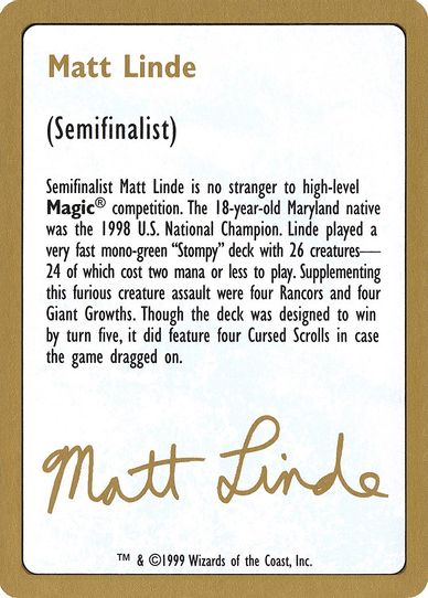 Matt Linde Biography Card [World Championship Decks]