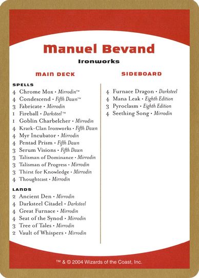 Manuel Bevand Decklist Card [World Championship Decks]