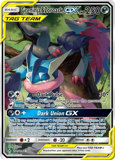 Greninja & Zoroark GX (Full Art) (201/214) [Sun & Moon: Unbroken Bonds]